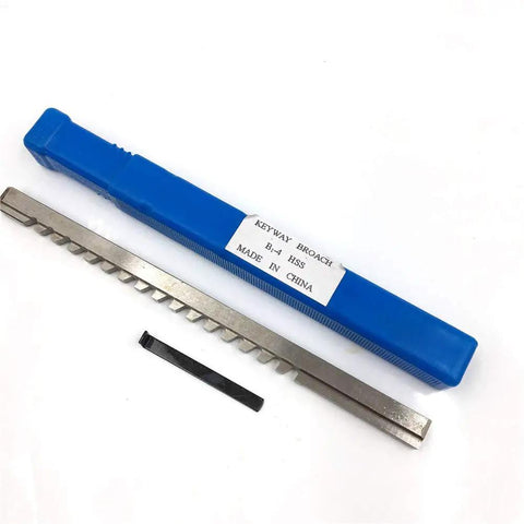 4mm Keyway Broach Set With Shim for Lathe Work, B Push Type HSS Tooling, metal broach and shim with blue case