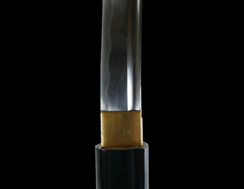 Close-up of Hand Forged Shirasaya Style Samurai Katana Sword With Razor Sharp Blade Full Tang Black Scabbard 39 Inch Overall Length