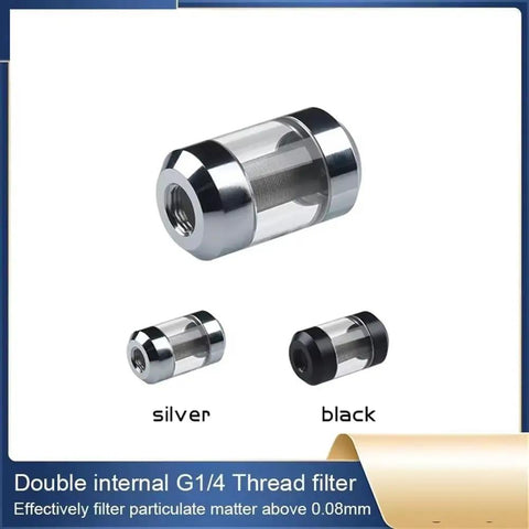 Solid Brass Dual G1 4 Spiral Water Cooling Filter Fitting For PC Build Anti Corrosion Precision Double Port Threaded Connector For Custom Loop Parts in silver and black.