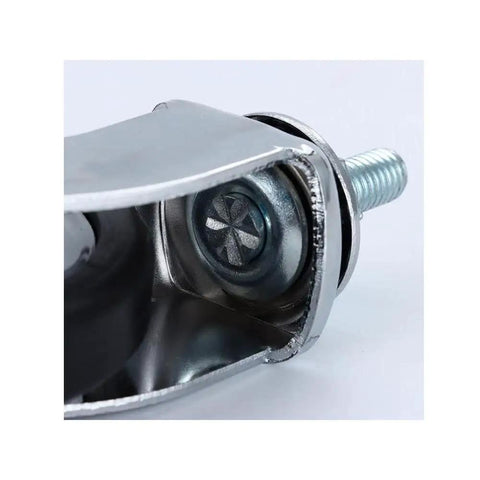 Close-up of 3 Inch Chrome Plated Lead Screw Swivel Caster Wheel showing metal assembly and bolt for furniture use.