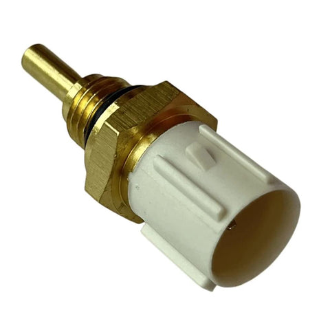 Side view of automotive temperature sensor with brass threaded body and white plastic connector (37870-PJ7-003)