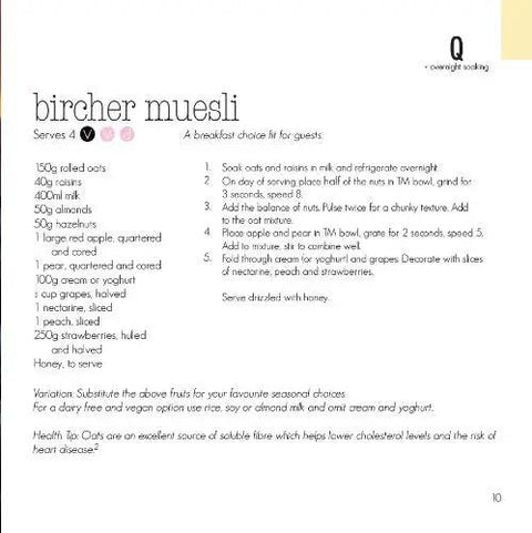 Page from Quick Fix Thermomix Recipe Book Loaded With Easy Weeknight Dinners And Killer Meal Prep Hacks featuring bircher muesli recipe.