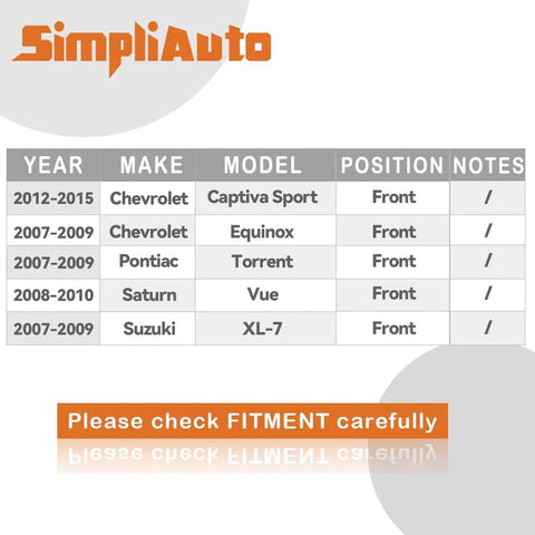 Compatibility chart for Front Wheel Hub And Bearing Assembly 513276 5 Lug With ABS For Chevy Captiva Sport Equinox