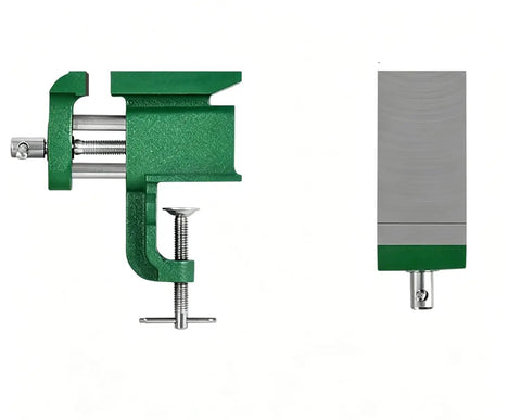 Heavy Duty Clamp-On Bench Vise With Built-In Anvil For DIY Woodworking And Metalworking, Portable Cast Iron Table Vise Clamp For Drilling, Hobby And Home Workshop Must-Have Green, green cast iron clamp-on vise with anvil