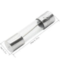 Close-up of a glass quick blow fuse 20mm x 5mm from the Inline Fuse Holder Kit With Ten 18 AWG Screw Type Fuse Holders And One Hundred Fifty Quick Blow 250V Fuses In Multiple Ratings From 0.1A To 15A For Auto And Electronics DIY Projects