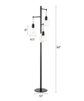 Black Floor Lamp With Three Glass Shade Branches Dope Industrial Tree Lamp For Living Room Or Office 64 Inch Tall Modern Farmhouse Style Includes Three 8W LED Edison Bulbs