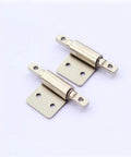 Top view of two carbon steel torque hinges with rectangular mounting plates and two screw holes, silver finish