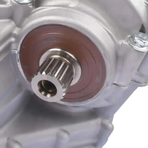 Heavy Hitter Gearbox Replacement For AP03 420684783 Systems close-up of gearbox with steel input shaft and sealant.