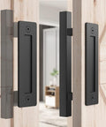 2 Pack 12 Inch Barn Door Handles With No Gap Flat Plate Design Heavy Duty Square Matte Black Sliding Barn Door Pull Handles