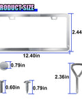 Stainless Steel License Plate Frames Two Pack With Screws And Caps Rust Proof Car Tag Frame Protector Cover, dimensions 12.4 x 2.44 in