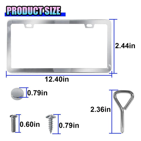 Stainless Steel License Plate Frames Two Pack With Screws And Caps Rust Proof Car Tag Frame Protector Cover, dimensions 12.4 x 2.44 in