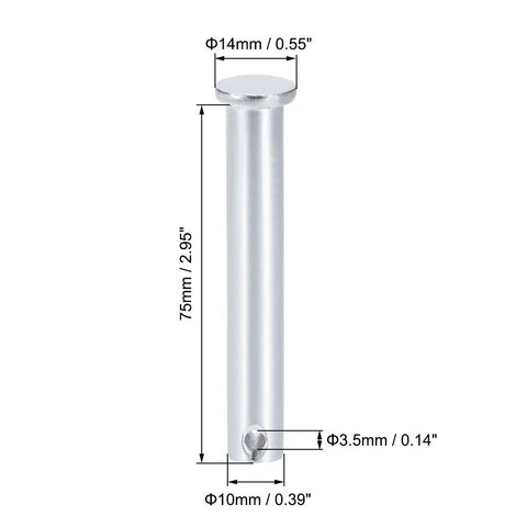 Heavy Duty Single Hole Clevis Pins Set 10mm x 75mm Flat Head Zinc Plated Solid Steel Link Hinge Pins 4 Piece Kit For Durable Easy Installation And Reliable Pinning, 10mm x 75mm