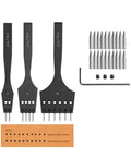 Leather Hole Punch Kit With 3 Interchangeable Modes For Round Holes And Lacing Stitching, Pro Grade Craft Chisel Tools