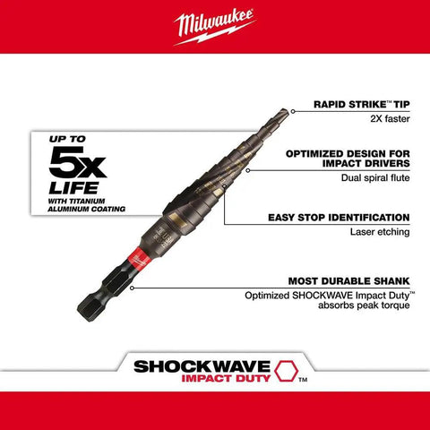 Shockwave Impact Duty Step Bits Set For Metal With Rapid Strike Tip Titanium Aluminum Nitride Coating Optimized Shockzone 2x