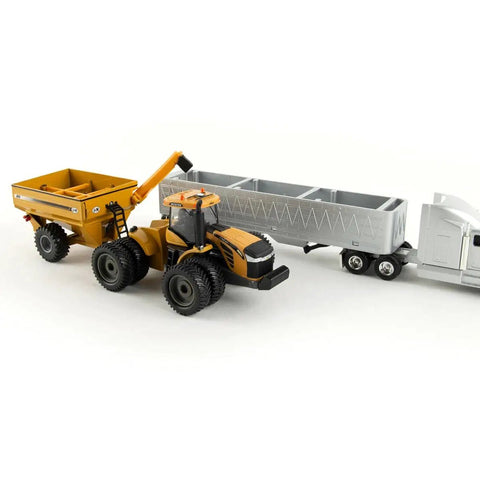 One Sixty Fourth Scale AGCO Harvesting Set With Gleaner A86 Combine And Front Dual Headers Challenger MT975E 4WD Duals and Grain Cart