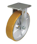 Dead Nuts Rigid Kingpinless Plate Caster With 8 Inch Polyurethane Wheel And Cast Iron Core handles 1760 lb loads in side view.