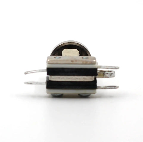 3 Way Toggle Guitar Switch With Cream Tip For Les Paul Style Guitars Easy Soldering Pre Tin Nickel Plated Durable Build Fits Epiphone And Narrow Body Les Pauls No Fuss Quick Swaps For Semi Hollow And Solid Body Electric Guitars, side view