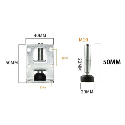 50mm Adjustable Leveling Feet for Tables and Furniture Posts 50mm Beefy Steel Leg Levelers Chair Riser Extenders with measurements