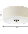 Inspire Two Light Semi Flush Mount Dope Style Close To Ceiling Lighting With Off White Linen Shade And Antique Bronze Finish, 13 Inch Diameter