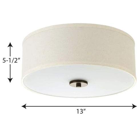 Inspire Two Light Semi Flush Mount Dope Style Close To Ceiling Lighting With Off White Linen Shade And Antique Bronze Finish, 13 Inch Diameter