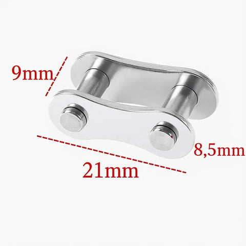 Chain Master Link For Bicycle Chains Half By Eighth Quick Release Connector Compatible With Single Speed BMX Fixie And Some Mountain Bikes 6 Pack Silver with dimensions 9mm, 8.5mm, 21mm
