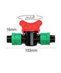 16mm Drip Tape Connectors Kit For Garden Tubing Barbed Locking Fittings Tee Elbow End Plug with red on/off valve, 103mm length
