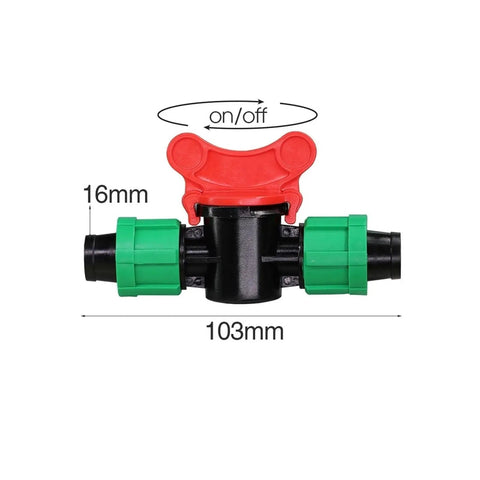 16mm Drip Tape Connectors Kit For Garden Tubing Barbed Locking Fittings Tee Elbow End Plug with red on/off valve, 103mm length