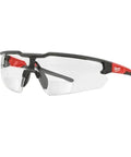 Adjustable UV Go To Safety Glasses with durable lightweight plastic frame, clear lenses, black and red design.