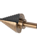 Rock Solid 5 Piece High Speed Steel Step Drill Bit Set With Round Shank For Carbon Steel Iron Aluminum PVC And Wood Featuring Double Groove Design Smooth Boring Tool Kit Heavy Duty Twist Drills That Make Quick Work Of Any Project. step drill bit, HSS 4241, round shank