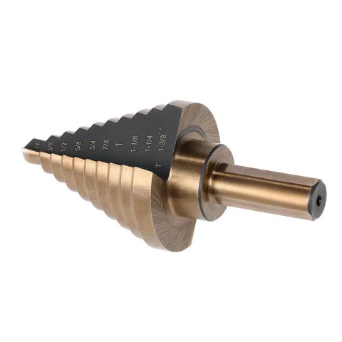 Rock Solid 5 Piece High Speed Steel Step Drill Bit Set With Round Shank For Carbon Steel Iron Aluminum PVC And Wood Featuring Double Groove Design Smooth Boring Tool Kit Heavy Duty Twist Drills That Make Quick Work Of Any Project. step drill bit, HSS 4241, round shank