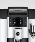 Level Up Your Daily Grind With This Sleek Chrome Automatic Coffee Machine Boasting One Touch Operation Built In Grinder And Rich Foam Frother For A Real Deal Barista Experience Certified Refurbished, top view showing bean container and control panel.