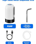 Portable USB Charged Water Pump For 3 To 5 Gallon Jugs Electric Drinking Water Dispenser with steel tube, cable, silicone hose