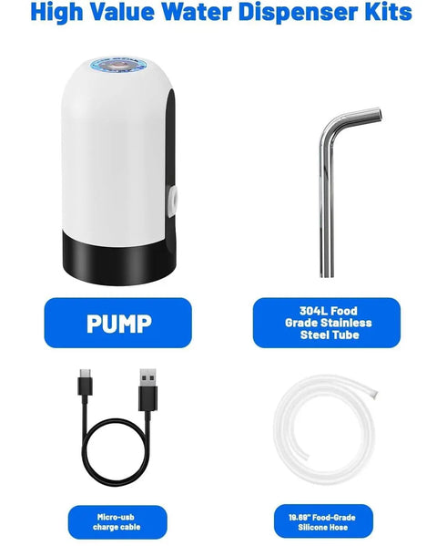 Portable USB Charged Water Pump For 3 To 5 Gallon Jugs Electric Drinking Water Dispenser with steel tube, cable, silicone hose