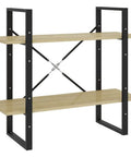 Two-Tier Book Cabinet In Sonoma Oak Finish Made From Engineered Wood with black metal frame, 31.5 x 11.8 x 27.6 inches