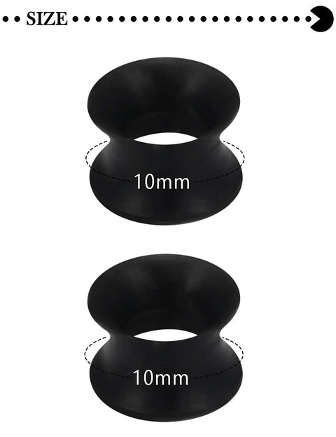 Black Silicone Ear Gauges Tunnels Plugs 00G 10mm Ultra Thin Flexible Dope Set Of 4 Pairs Double Flared Saddle Retainer