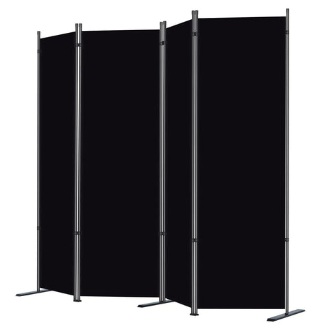 4 Panel Room Divider Freestanding Privacy Screen 6 Ft Folding Partition With Wide Feet Portable Black Steel Frame 89 Inch Wide 71 Inch High