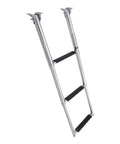 Three Step Telescoping Boat Ladder Welded From Marine Grade 304 Stainless Steel Featuring Beefy Anti Slip Steps and Heavy Duty Fold Down Mount.