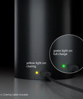 Charging status lights on base of Lit LED Desk Lamp With Dimmable Brightness And 180 Degree Rotating Head, Three Color Temp Settings.