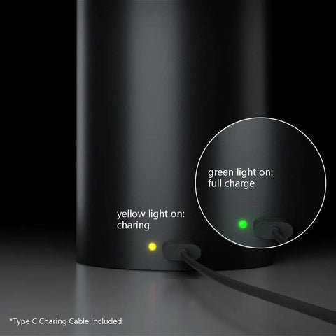 Charging status lights on base of Lit LED Desk Lamp With Dimmable Brightness And 180 Degree Rotating Head, Three Color Temp Settings.