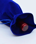 Soft Flannel Wine Bottle Bags With Drawstring Closure Set Of 4 in dark blue displaying red bottle neck