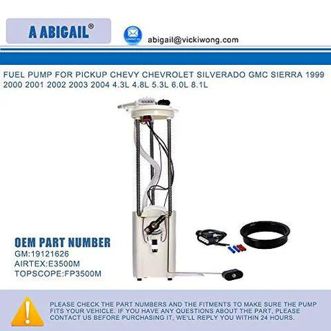 Heavy Duty Fuel Pump Module With Sending Unit And Fuel Pressure Sensor For Chevy Silverado GMC Sierra 1999 2000 2001 2002 2003 2004 4.3L 4.8L 5.3L 6.0L 8.1L Replacement OE Quality Fuel Delivery Upgrade For Pickup Trucks in detail view.
