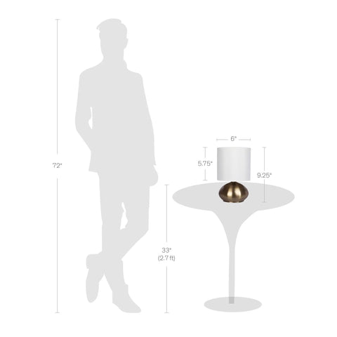 Transitional Small Touch Lamp Set in Antique Brass, 9.25 Inch Tall shown with size comparison next to silhouette and table.