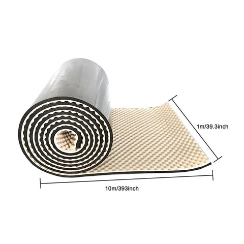Premium High Density Egg Crate Acoustic Foam Panels For Killer Sound Control And Dope Gaming Studio Booth Setup Self Adhesive Sound Wall Padding Roll Black Five Centimeters Thick, rolled foam panel displaying unrolled section for sound treatment.
