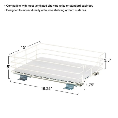 Super Durable Painted Steel Pull Out Pantry Basket With Non Stick Plastic Tray For Zero Hassle Cleanup And Totally Slick Modern Kitchen Cabinet Organization Setup In Crisp White