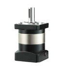PLF060 High Precision Planetary Gearbox Reducer Delivering Smooth Power Transfer For 60Mm Ac Servo Motors With Ratios From 3 To 50 And Solid 14Mm Input Shaft Built Heavy Duty side view of planetary gearbox with silver and black design