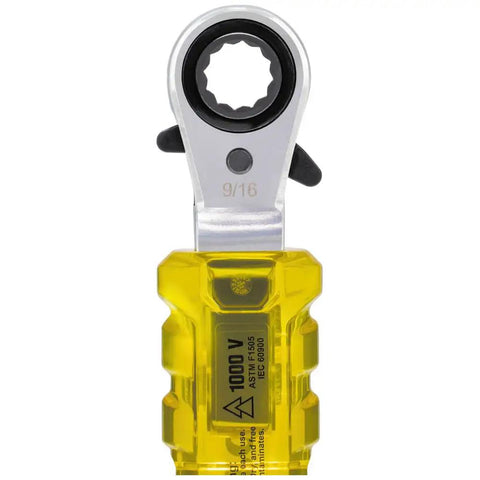 Lineman Insulating 4-In-1 Box Wrench With See-Through Handle 1000V Rated Includes 1/2 9/16 5/8 And 3/4 Inch Sockets 12 Point Reverse Ratcheting