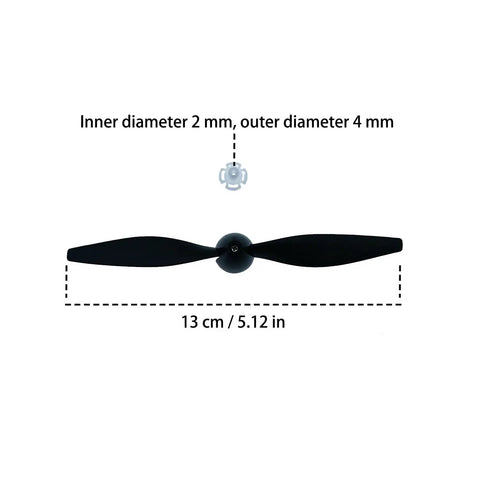 Four Pack RC Airplane Propellers Compatible With TR-C285G RC Plane And TR-C385 Four Channel RC Aircraft, propeller shown with dimensions