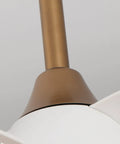 Close-up of the brass body of a compact ceiling fan with remote and LED light for bedroom and covered patio 28 inch three blade