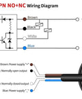 NPN NO+NC wiring diagram for Diffuse Reflection Photoelectric Sensor With Background Suppression, showing wire connections.