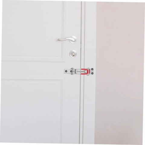 4 Pack Adjustable Metal Toggle Latch Clamps With Buckle Joint Design For Cabinets, Toolboxes, Doors, And Boxes, Heavy Duty Pull Latches, Easy Installation, Secure Locking installed on white door
